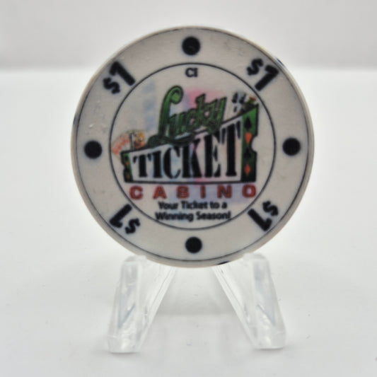 Lucky Ticket Casino Card Room Spokane Washington $1 Casino Chip *Worn