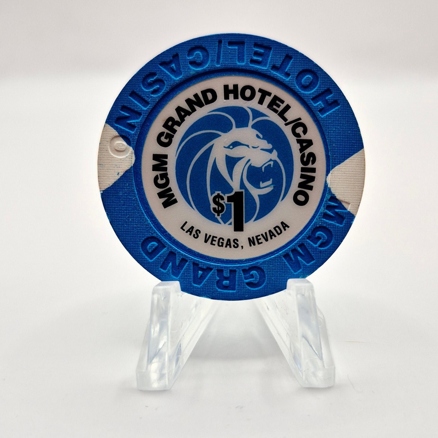 MGM Grand Hotel Casino Las Vegas Nevada 1996 $1 Casino Chip N8747 "Med.Blue Lion"