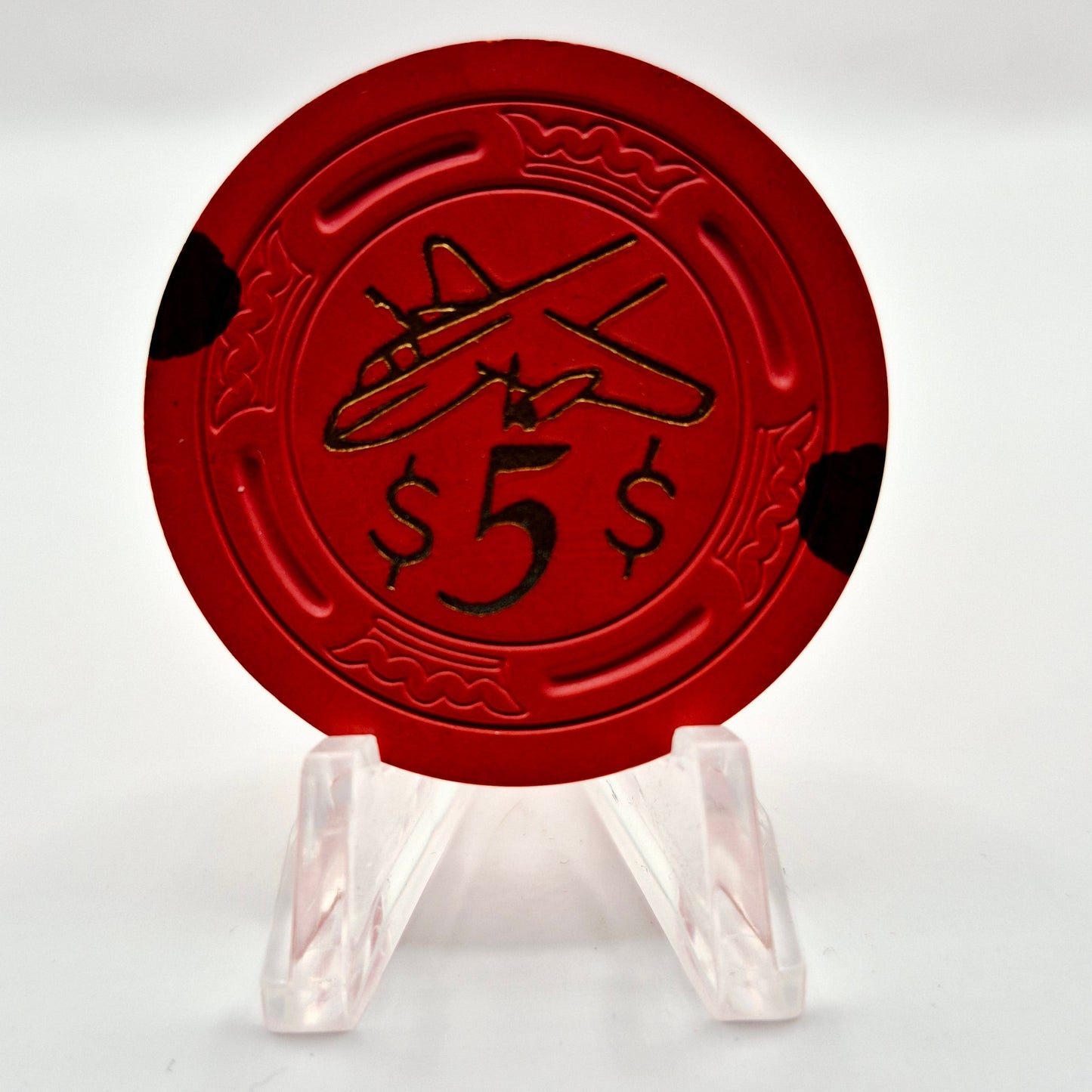 Airport Club Card Room Seal Beach California 'Orange' $5 Casino Chip *SHARP CG029791