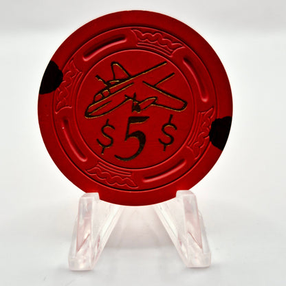 Airport Club Card Room Seal Beach California 'Orange' $5 Casino Chip *SHARP CG029791