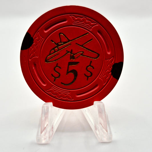 Airport Club Card Room Seal Beach California 'Orange' $5 Casino Chip *SHARP CG029791