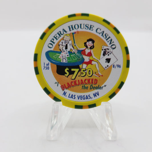 Opera House Casino Las Vegas Nevada 1996 "Blackjack The Dealer" $7.50 Casino Chip N8904