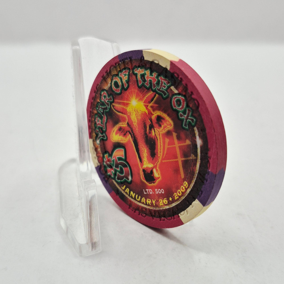 Four Queens Hotel Casino Las Vegas Nevada 2009 'Year of the Ox' $5 Casino Chip E7947 LTD 500