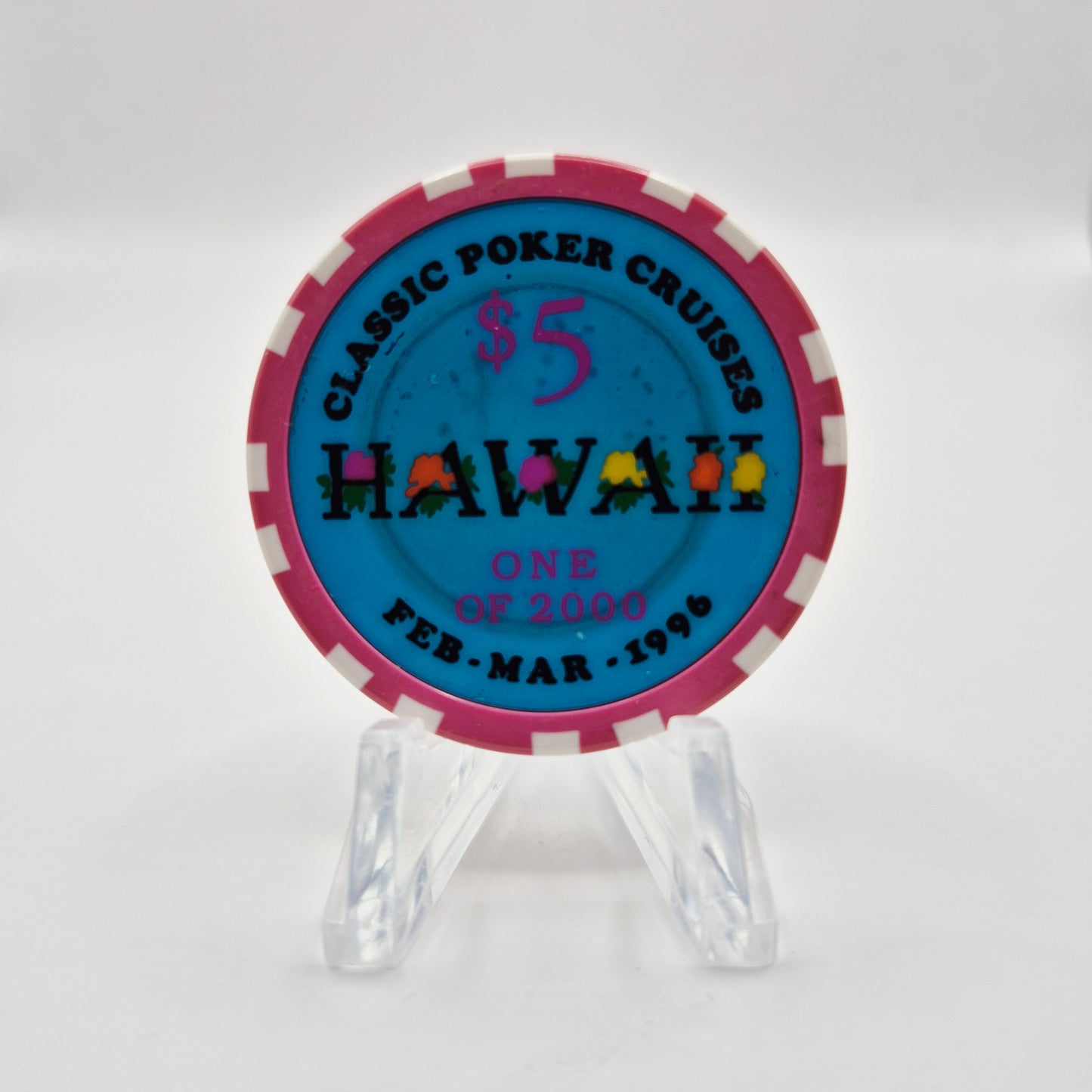 Classic Poker Cruises-Wet Chips $5 "Hawaii 1996" Casino Chip CG036038