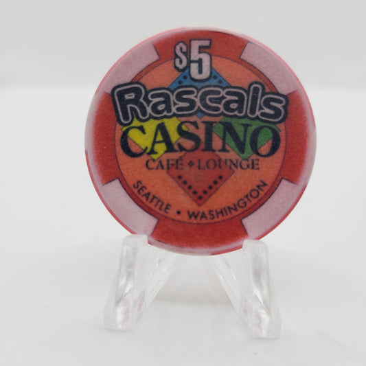 Rascals Casino Seattle Washington "Card Room" $5 Casino Chip