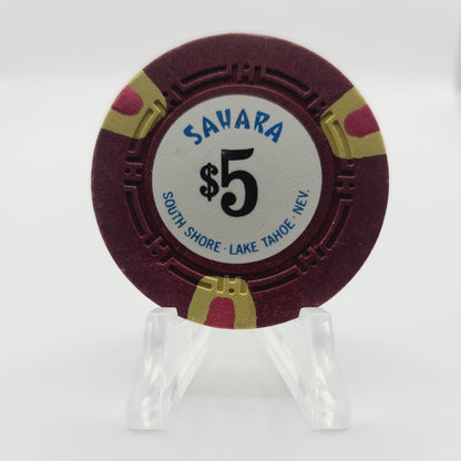 Sahara Hotel Casino Lake Tahoe Nevada 1971 $5 Casino Chip N5506