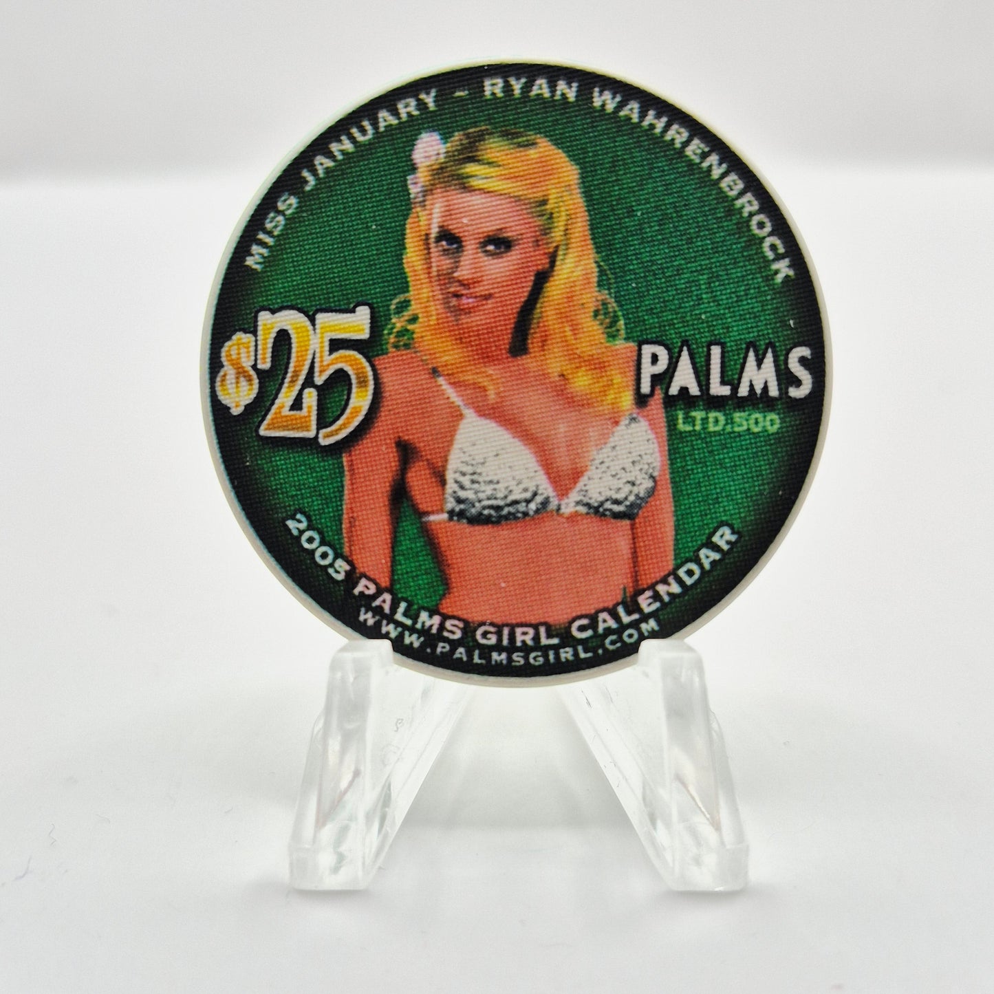 Palms Hotel Casino Las Vegas Nevada 2005 'Miss January Palm Girls Calendar' $25 Casino Chip N4424