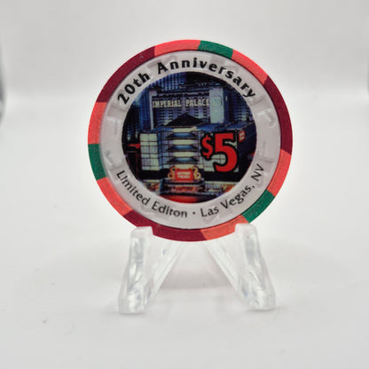 Imperial Palace Casino Las Vegas Nevada 1996 $5 Casino Chip "20th Anniversary" N2741.E *ERROR 'EDITON'