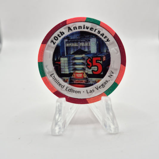 Imperial Palace Casino Las Vegas Nevada 1996 $5 Casino Chip "20th Anniversary" N2741.E *ERROR 'EDITON'