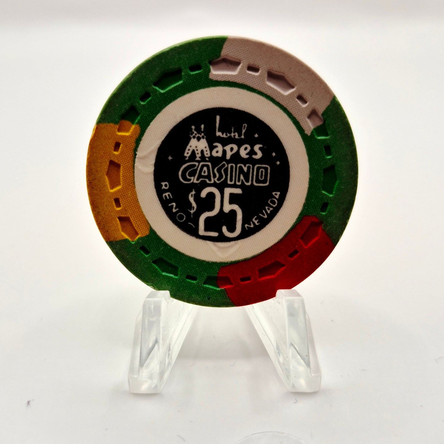 Mapes Hotel Casino Reno Nevada 1969 $25 Casino Chip N5229 'OVERSTAMPED WITH INITIALS TM"