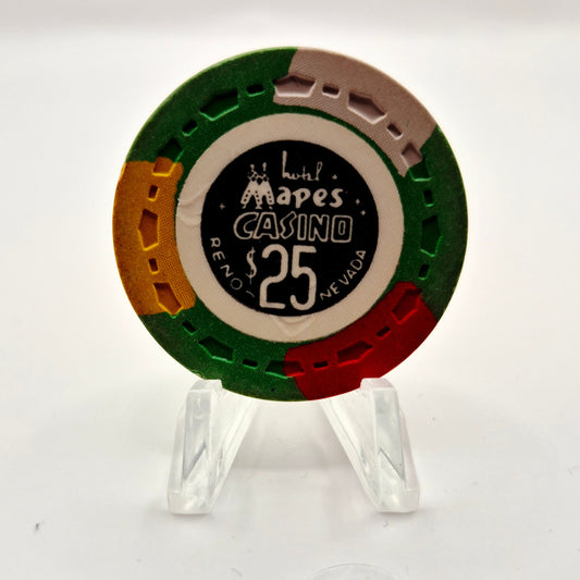 Mapes Hotel Casino Reno Nevada 1969 $25 Casino Chip N5229 'OVERSTAMPED WITH INITIALS TM"