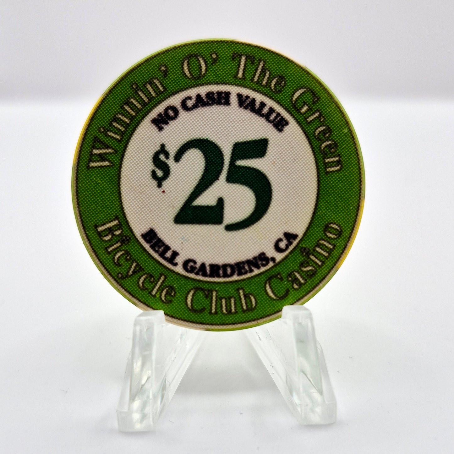 Bicycle Club Casino Bell Gardens California $25 NCV Casino Chip "WINTER O' THE GREEN"