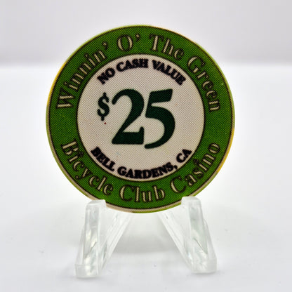 Bicycle Club Casino Bell Gardens California $25 NCV Casino Chip "WINTER O' THE GREEN"