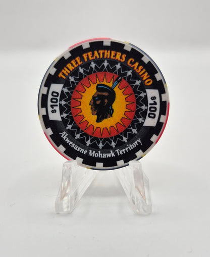 Three Feathers Casino Akwesasne Mohawk Reservation New York $100 Casino Chip