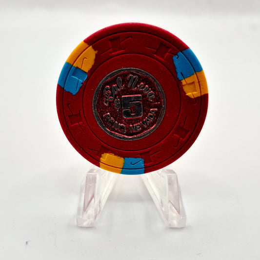 Club Cal Neva Reno Nevada 1977 $5 "Paulson Metal Inlay" $5 Casino Chip N4984 (Worn)