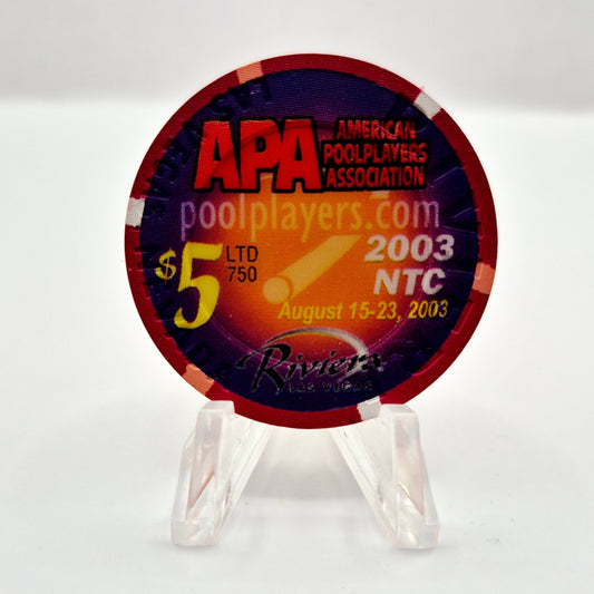 Riviera Hotel Casino Las Vegas Nevada 2003 APA NTC $5 Casino Chip E2375
